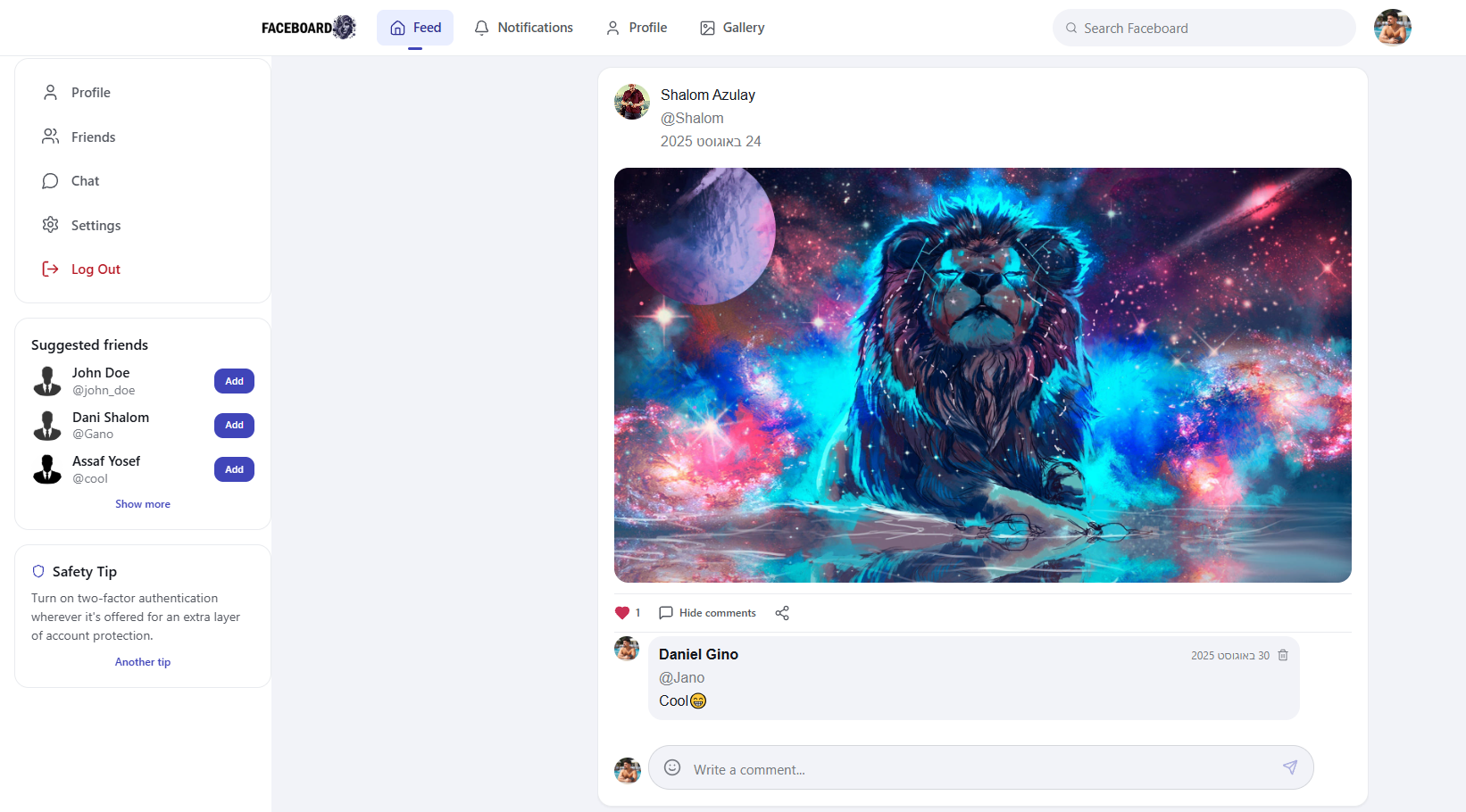Faceboard desktop feed